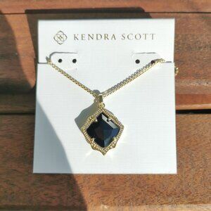 Kendra Scott Kacey Long Necklace. Gold Black Opaque Glass